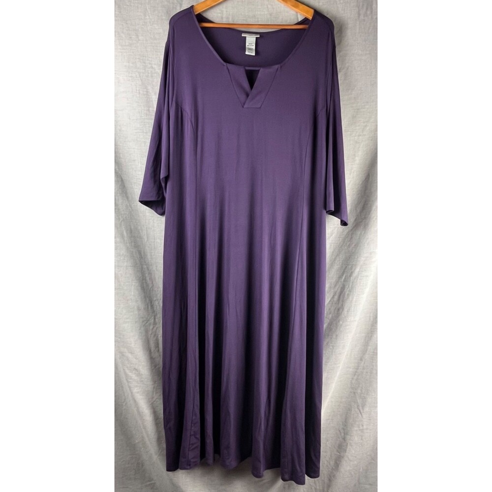 Catherines Tshirt Dress Plus Size 3XP Purple 3/4 Sleeve Maxi Pockets Petite